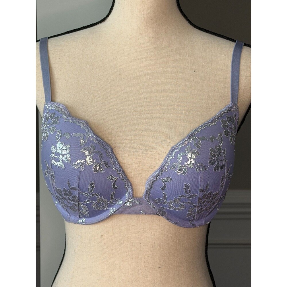 Victoria Secret Dream Angels Push Up Bra Lavendar w/Silver Lace Sz 36C